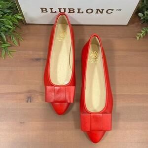 BluBlonc Maya Red Leather Pointed-Toe Bow Flats